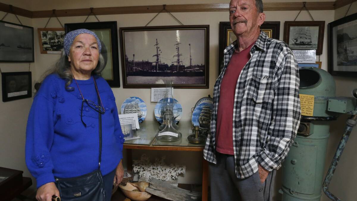 Fran Bond, a volunteer of five years, and John Pacey who's been helping for three years. Pictured here with the museum's shipping and shipwreck history.