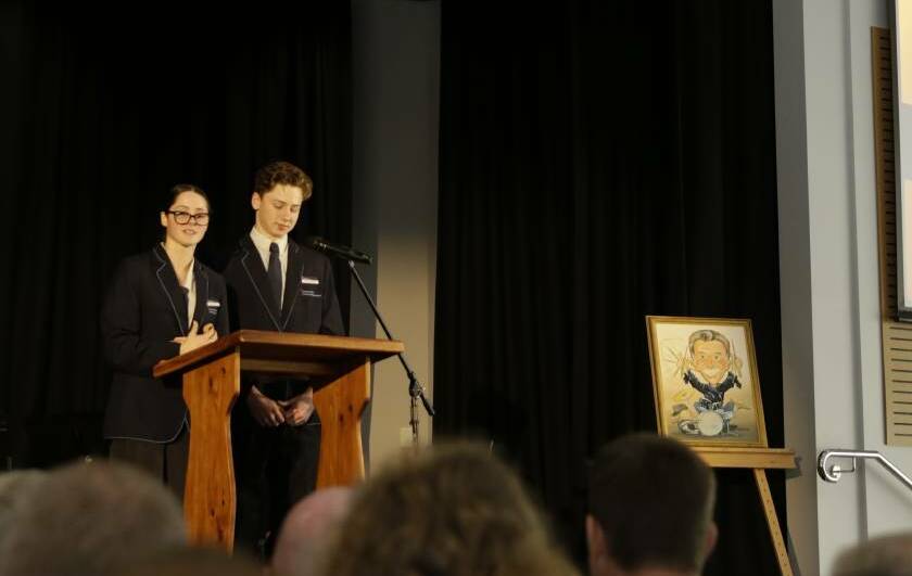 Isabella Shepherd and Jonah Spriggs at the opening of the school's auditorium this year
