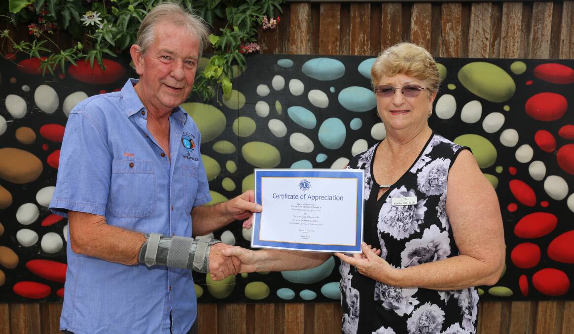 Bowra Lions' Mark Scott was ecstatic at the $1350 raised and awarded Lyn McKay on behalf of the Bowraville Recreation Club a Certificate of Appreciation