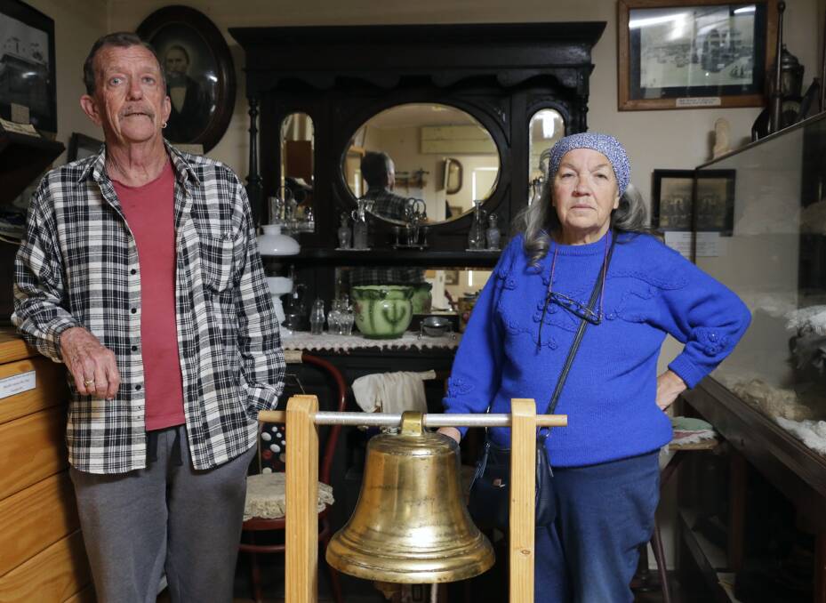 John and Fran with the old school bell which particularly delights school groups that come through