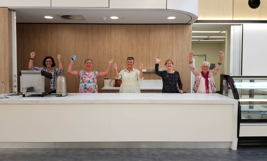 BowraMacksville volunteers Chriss Tate, Heather Edwards, Maureen Parkyns, Dee Hunter and Isabelle Hooper at the new hospital café, appropriately called The Cafe.