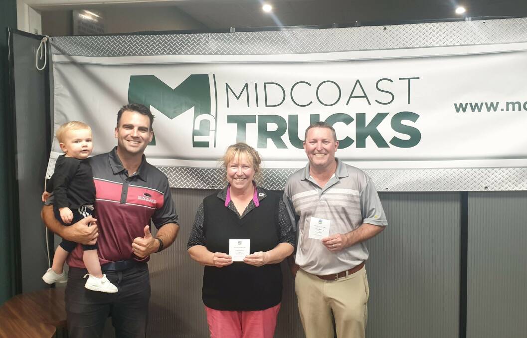 MidCoast Trucks' Luke Smith (and assistant) with Island Classic 2020 36 Hole Winners Donna Easey and Brad Graham.