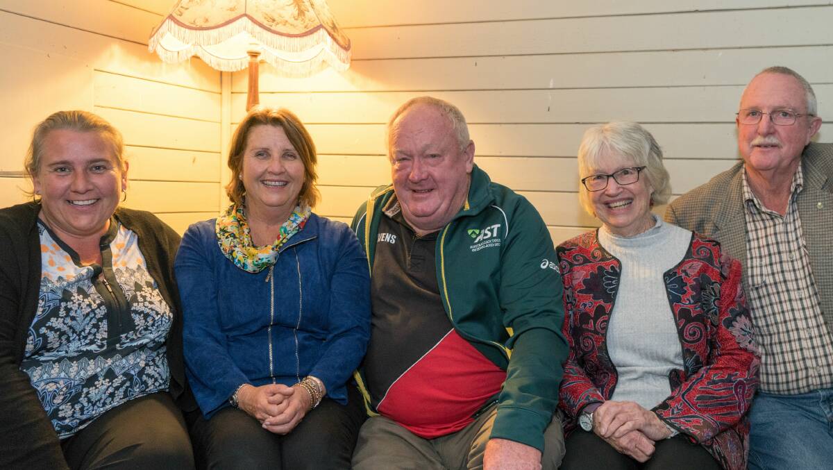 Ex-student Lisa Mckay, Kerri Argent, and ex-teachers Dave Ogilvy, Mary Gibson and Doug Urquhart remembering and celebrating Kerri's 34 years at Bowraville Central School. Image supplied by Helen Rushton.