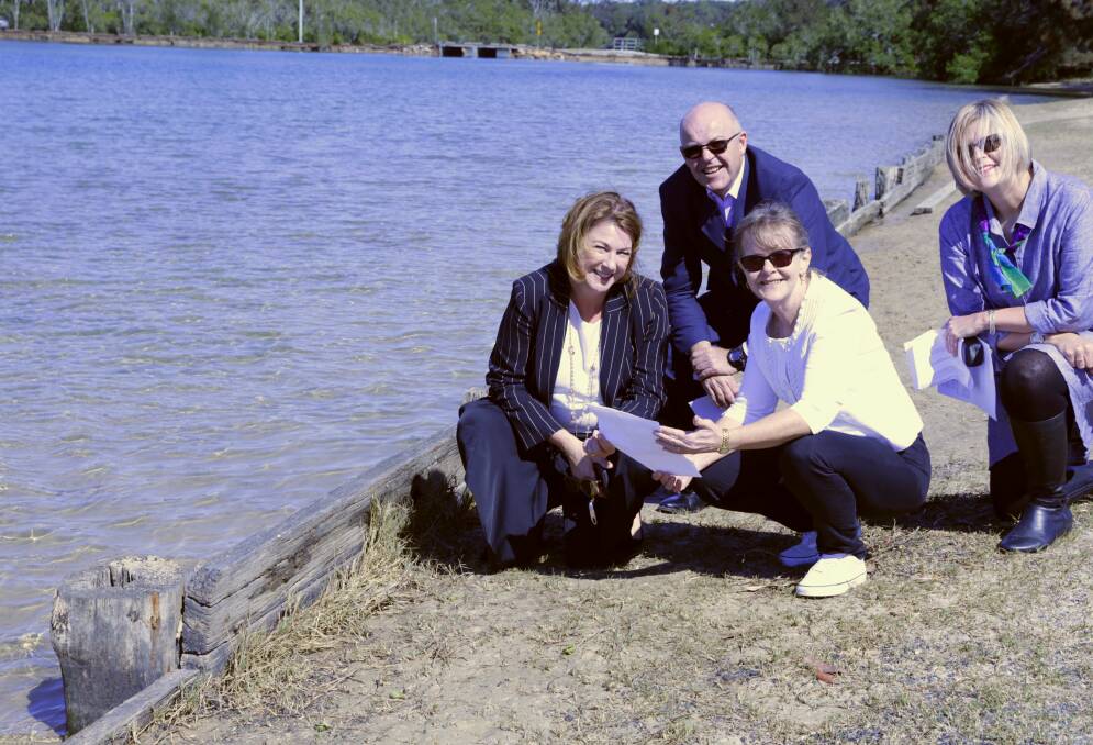 Mel Pavey, Michael Coulter Rhonda Hoban and Teresa Boorer talk plans at the ailing Bellwood Park seawall