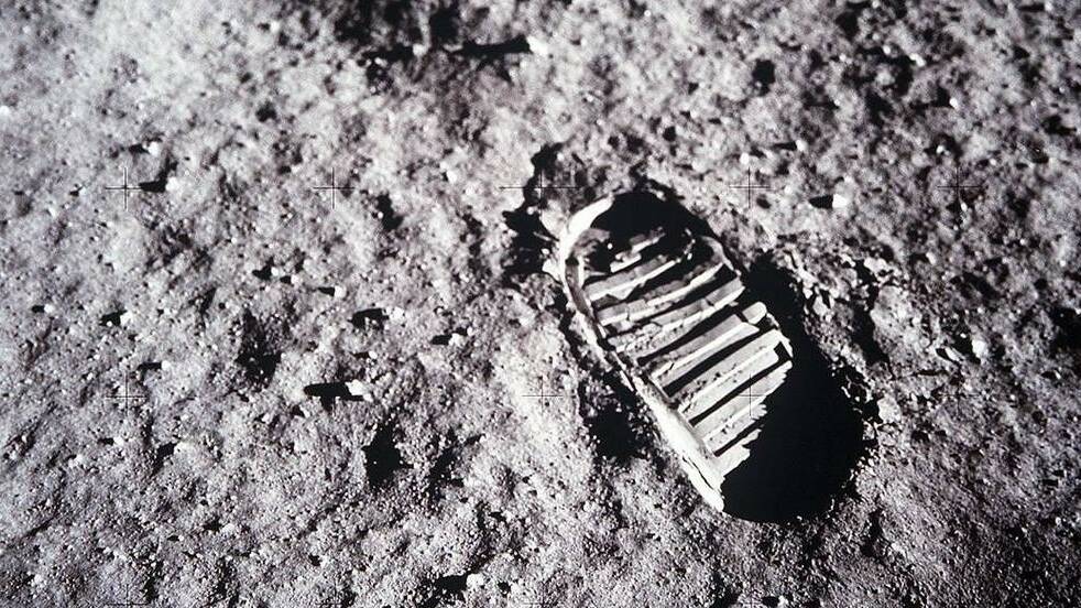 This photo taken by Buzz Aldrin shows one of the first footprints on the moon, but not THE first.