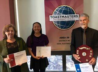 Margaret Spears, Coffs Harbour, Trinh Nguyen, Crescent Head and James Dyson, Repton took part in a toastmasters competition.