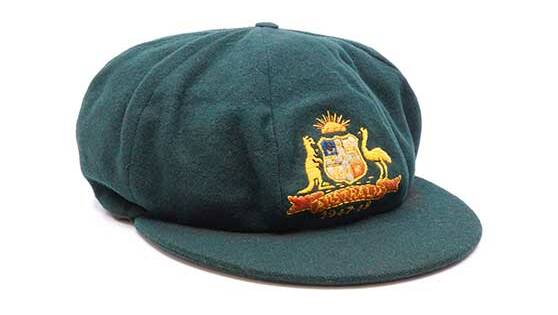 One of two Donald Bradman-worn baggy greens that will go to auction on Sunday. 
