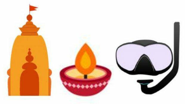 Suggested representations for a Hindu temple, oil lamp and snorkel mask emoji, which have been added to a draft lift of candidates. Photo: Unicode