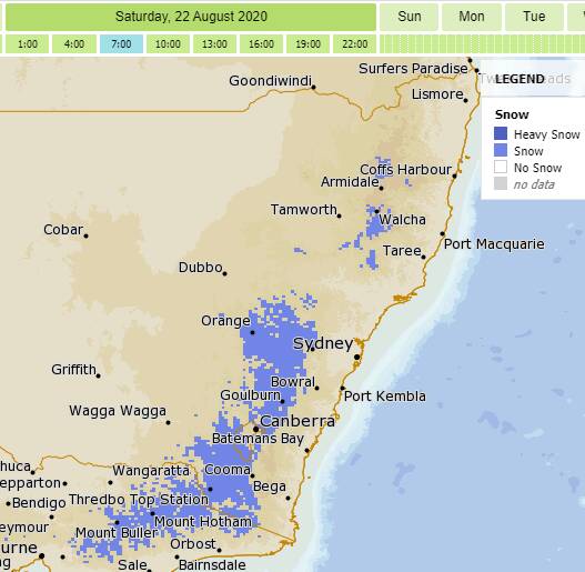 Here's where the snow could fall on the weekend. Photo: @BOM_NSW