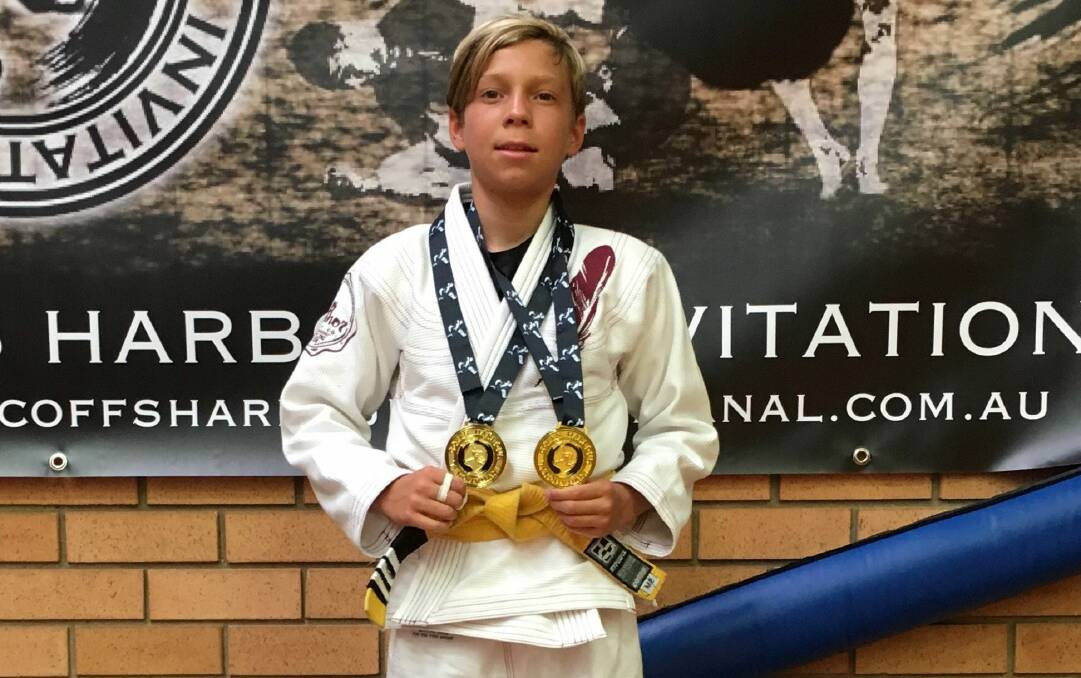 Eleven-year-old Brazillian Jiu Jitsu athlete Jace McMurray from Scotts Head wins double gold at Coffs Harbour