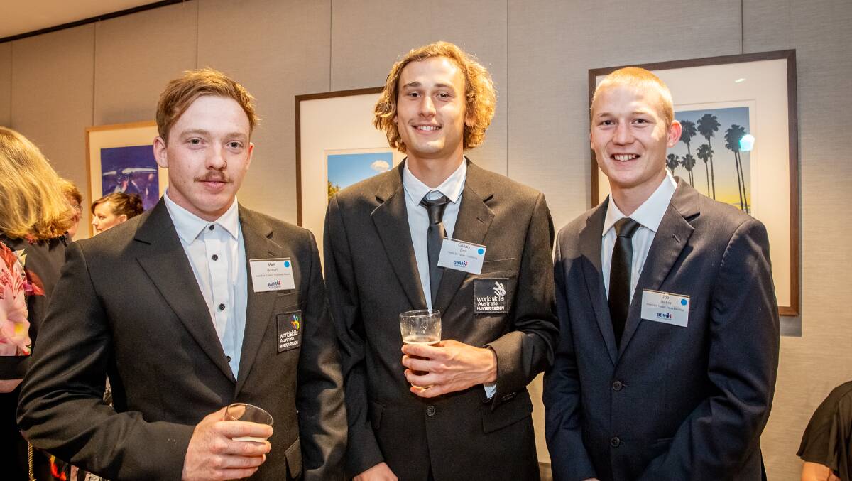 Joe Ussher (right) with fellow awardees Matt Brandt from Maitland (left) and Connor Linz from Fingal Bay (centre). 


