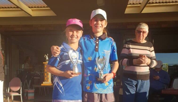 Sienna Anderson together with her doubles partner Paige Hudson, winners of the NSW Country Championship held in Forster. Photo supplied.