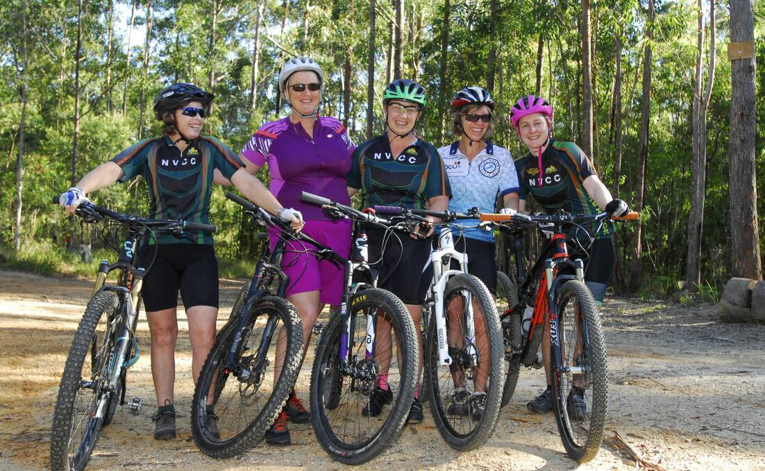 Event team members (from left) Alison Pope, Virgina Joyce, Kristie Neale, Jo Lawler, Jemma Burtonwood encourage local ladies to get involved in the Nambucca Valley Cycle Club 'Jills at Jacks' race event on March 18. Photo supplied.