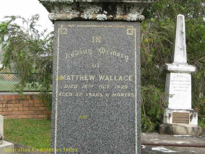 Matthew Wallace's headstone at the Macksville Cemetery.