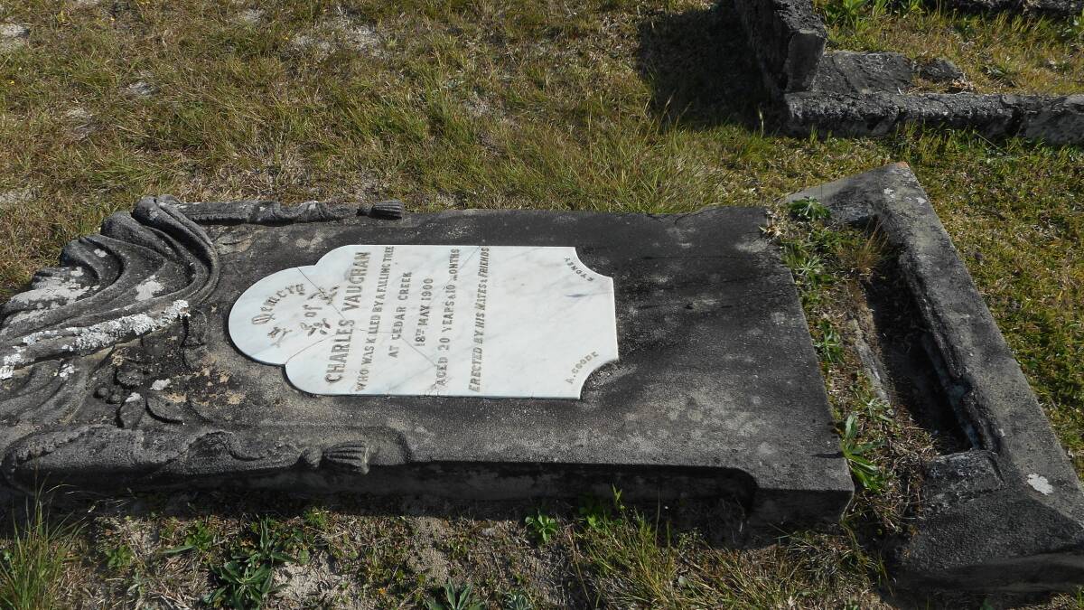Charles Vaughan's headstone lays damaged at Nambucca Cemetery.