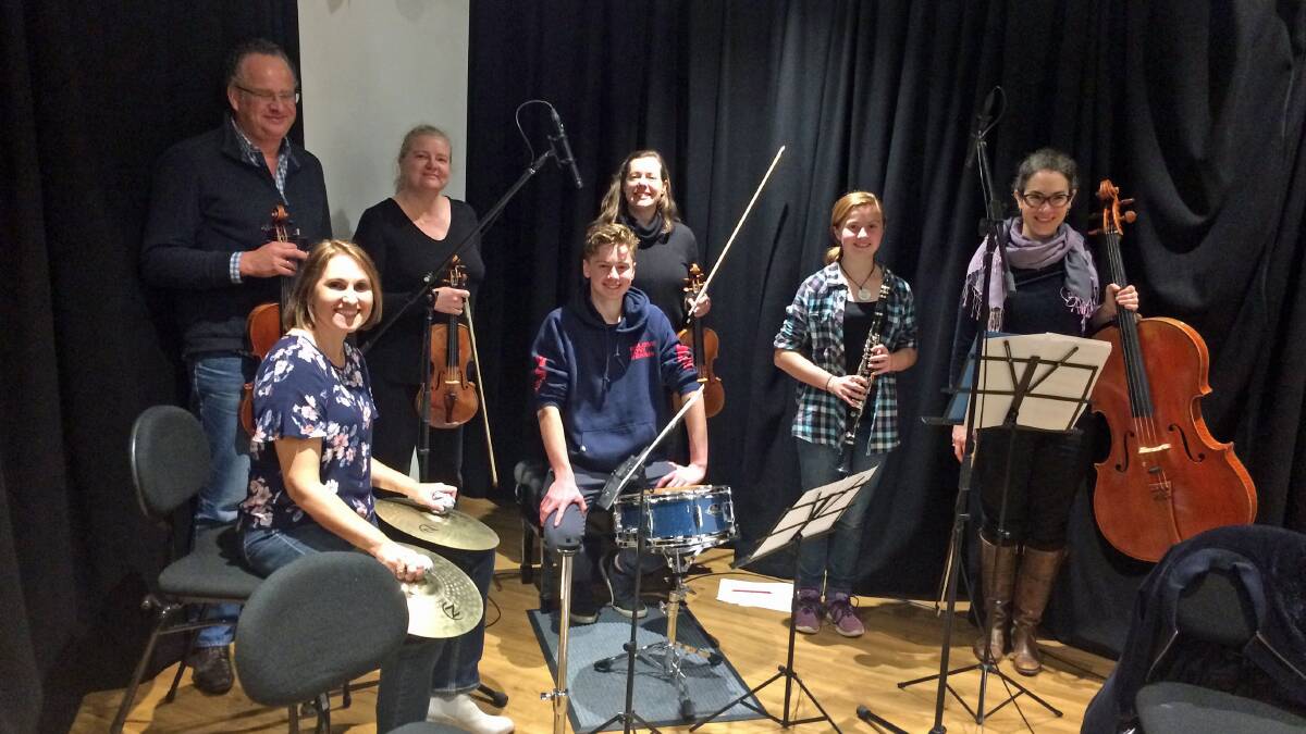 Performing along with the Sydney-based Acacia Quartet was Jonah Spriggs on drums, sister Hope on clarinet and teacher Carolyn Allen at the Musica Viva recording studios in Sydney with the Acacia Quartet. Photo supplied.