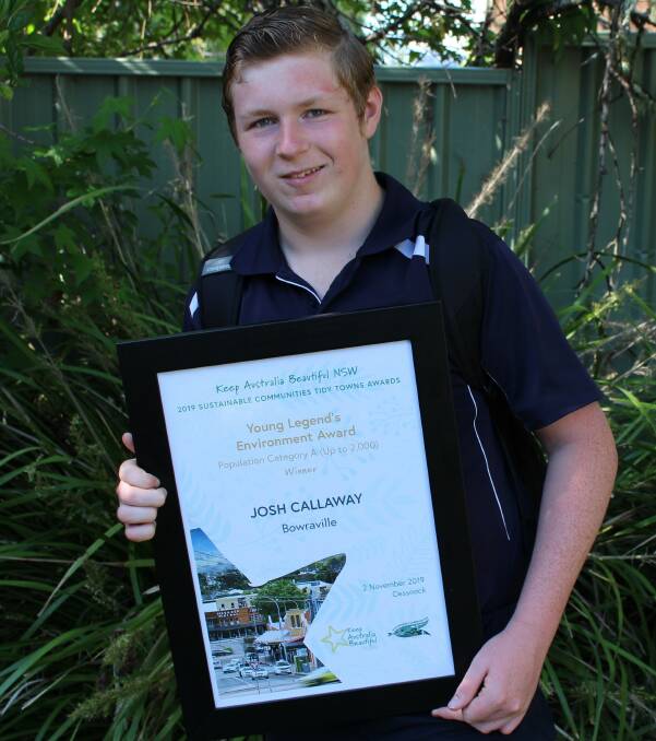 LEGEND: Josh Callaway with his Young Legends Environment Award. Photo supplied.