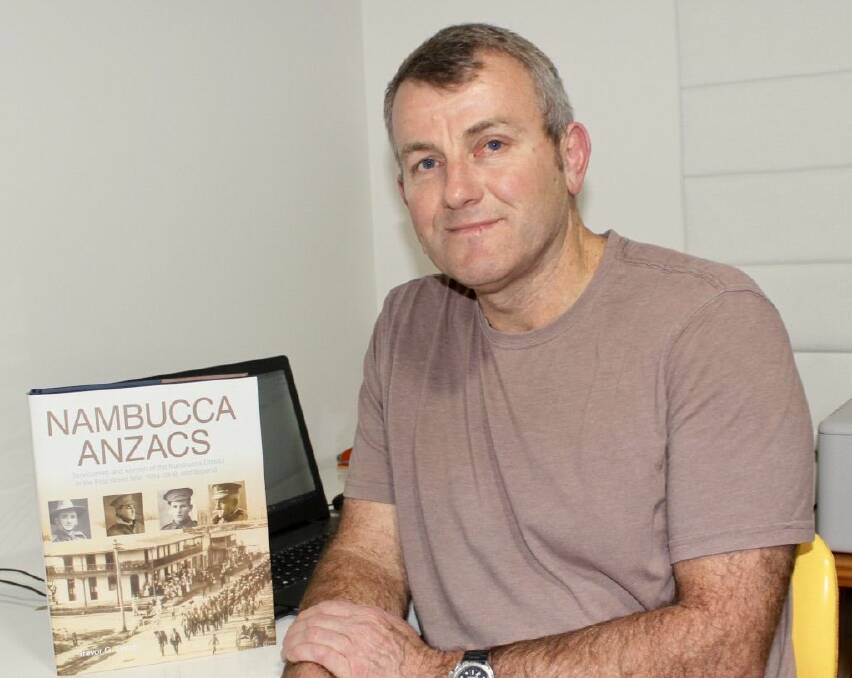 Trevor Lynch at his Canberra home with the book his he produced about ‘Nambucca ANZACs’