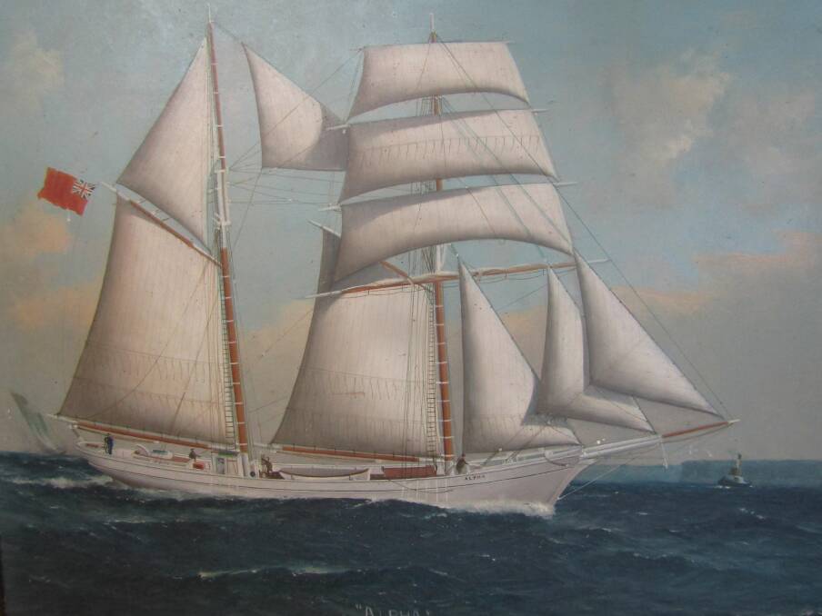 The "Alpha" sailing ship portrait by W. Edgar. It is said to be the last sailing ship built by Rock David Senior.