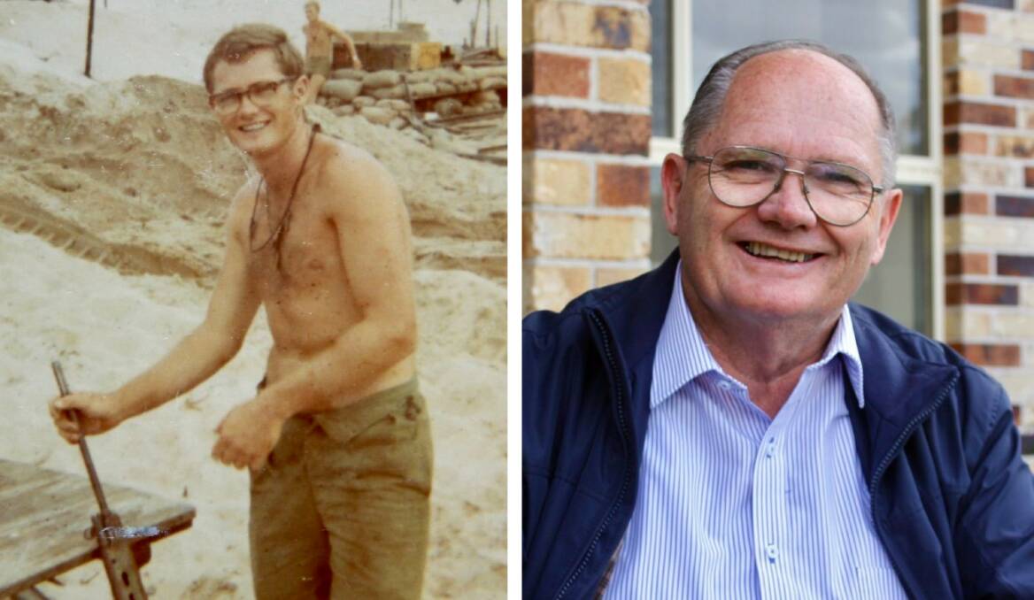 Mr Bill Shepherd in Vietnam during the war and today at home in Nambucca Heads.