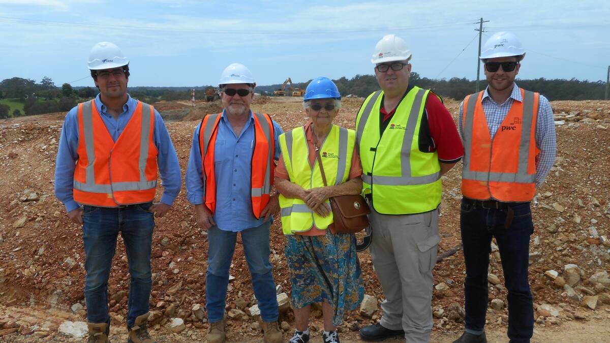 Luis Prieto, Ian Gadsden, Margaret Sheridan, Mark Tyler and Alex Wilson at the site for the new hospital, Margaret's childhood home.