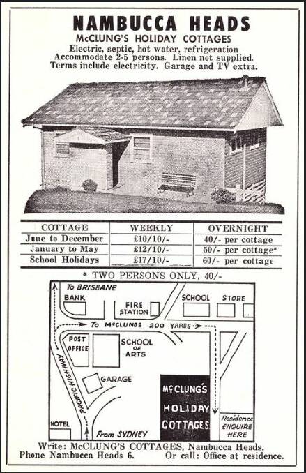 A later advertisement for McClung cottages, which brought holidaymakers, even from overseas, to Nambucca Heads.