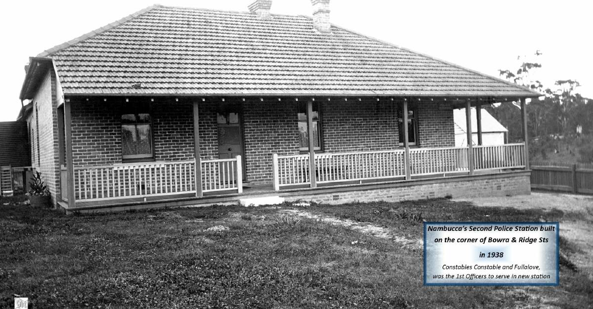 Nambucca Police Station on corner site of Bowra and Ridge Streets, Nambucca Heads. Built in brick in 1938, the station was a showpiece at the time. Photo donated by Mr and Mrs Parkins of Macksville.