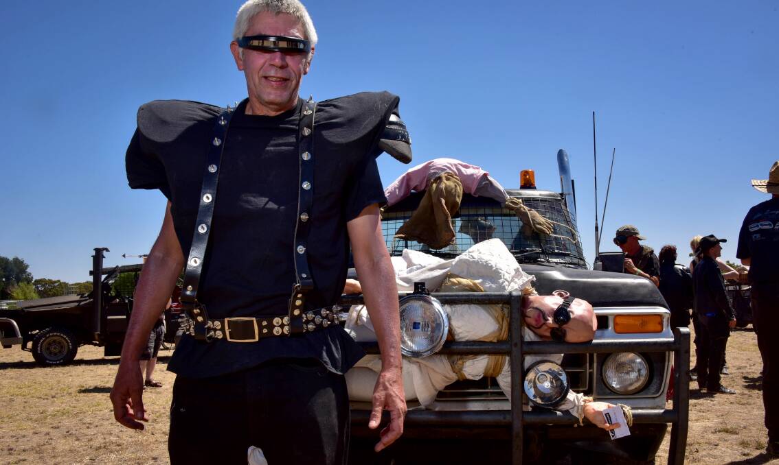 CHARACTER: Leo Fatseas gets in to character at the Mad Max 40th anniversary celebrations. Picture: Brendan McCarthy