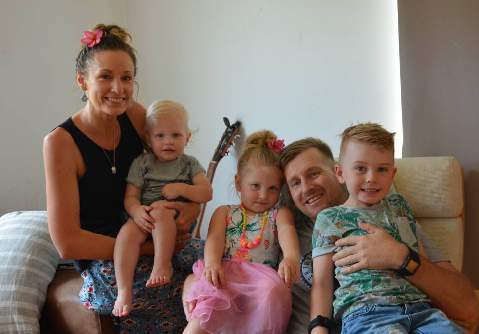 HOME, SWEET HOME: Joel Mason with wife Nicole and children Koa (16 months), Violet (3) and Kaimana (5)