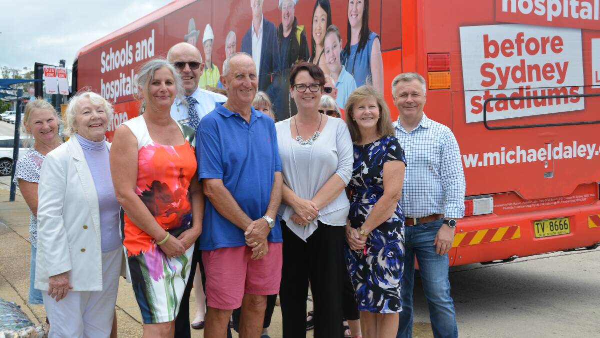SETTING SAIL: Country Labor's Oxley candidate Susan Jenvey with Nambucca Chamber's Tony Stokes, Penny Sharpe MP and Mayor Rhonda Hoban make the announcement. Also in the photo, left, Karen Wilson, Athy Ward and GM Michael Coulter and right, Mick Veitch MP