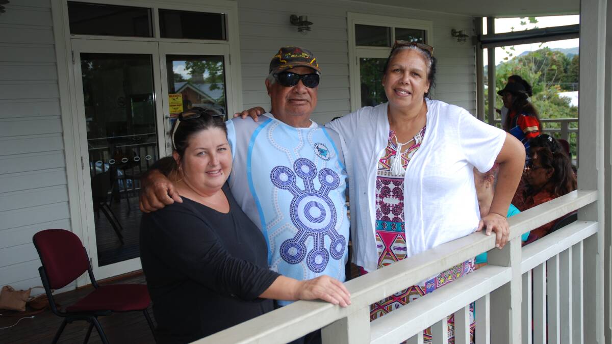 Delphine Charles (right) with Leonie Duroux and Clinton's father Thomas Duroux at the Red Dust Healing program in Tenterfield.