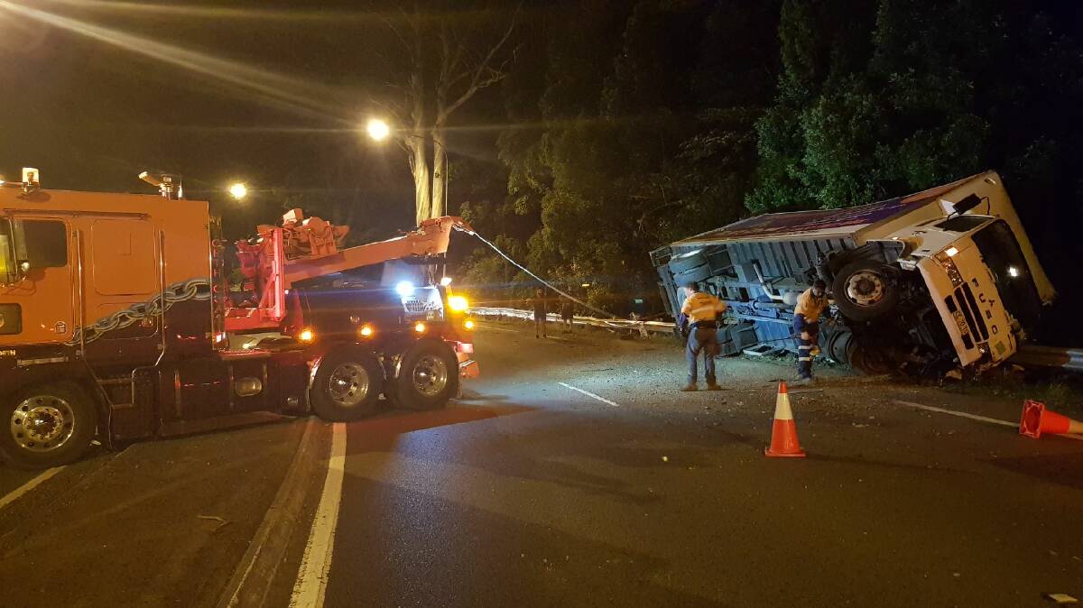 ROLLOVER AT BIG BANANA: Emergency Services were called to the scene in the early hours of Saturday. Photo: Frank Redward