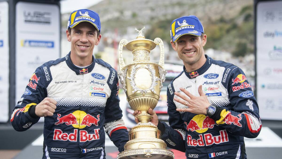 Sébastien Ogier (right) and co-driver Julien Ingrassia celebrate Dayinsure Wales Rally GB victory (Jaanus Ree/WRC Media pic)