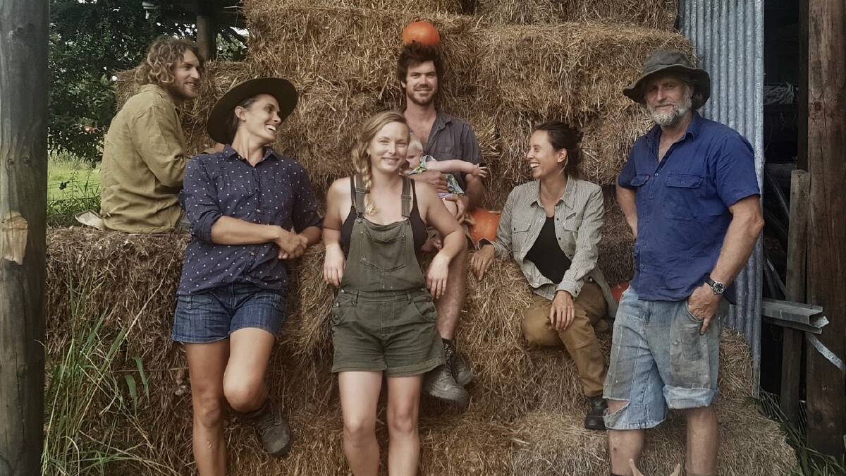 NORTH ARM FARMS: From left, Tom Macindoe, Camilla Bonnici, Kerryn Mcfarlane, Alex Coulombe (with Tansy), Kaycee Simuong and Bryce King