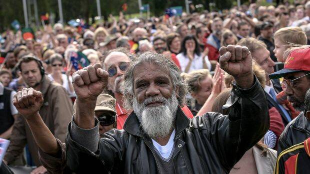 FLASHBACK: Reg Edwards on the lawns in front of Old Parliament House during Kevin Rudd's apology a decade ago