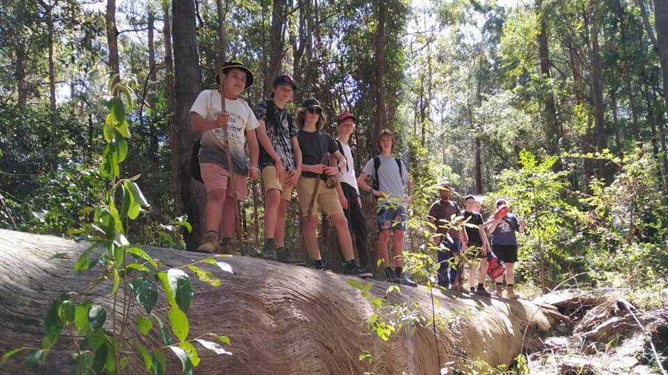 OUT ON A WEEKEND HIKE: Scouts and Venturers from left, Yvon, Angus, Jonah, Caelan, Darcy, Ryan and Ellie