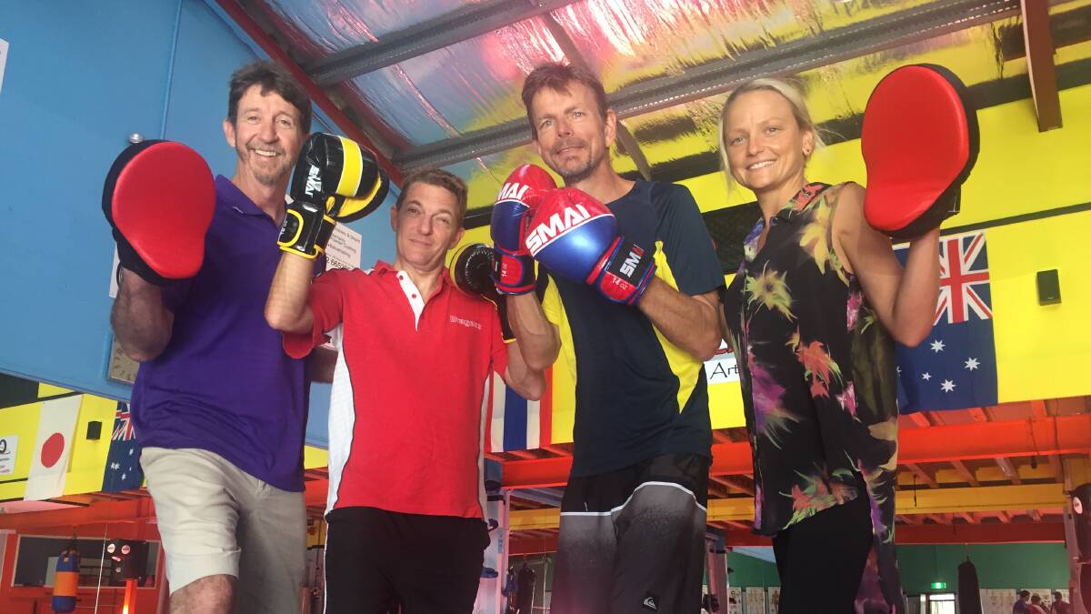 MNCLHD Parkinson’s Nurse Vince Carroll, PD Fit Boxing class participants Graham
Saxby and Paul Grant and Neurological Physiotherapist Amanda Sleeman.
