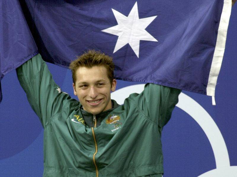 Ian Thorpe celebrates his 400m freestyle triumph at the Sydney Olympics.