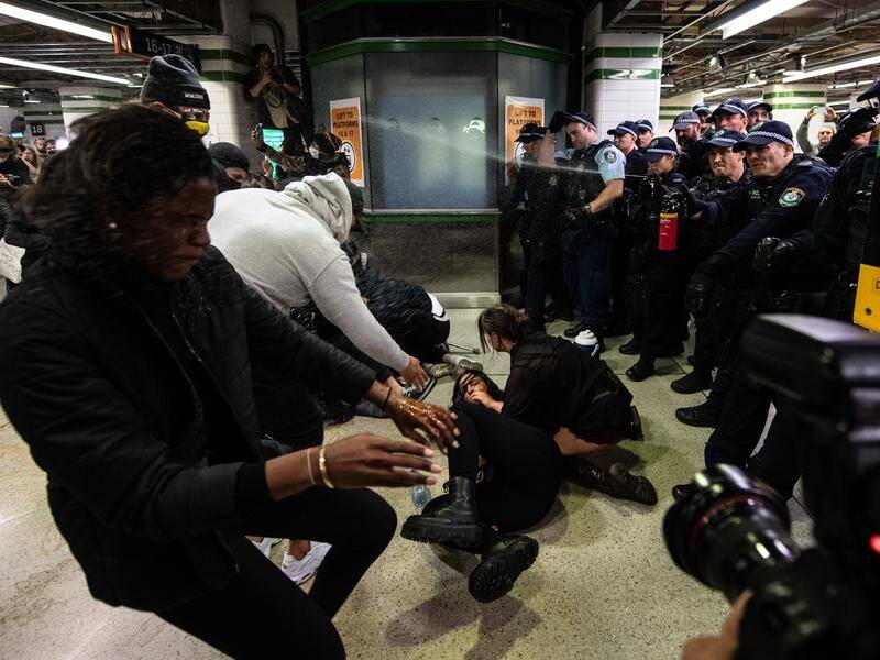 Protesters clashed with police in Sydney's Central Station after the Black Lives Matter rally.