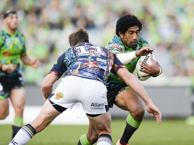 Canberra NRL forward Sia Soliola (R) has undergone surgery for a facial fracture.