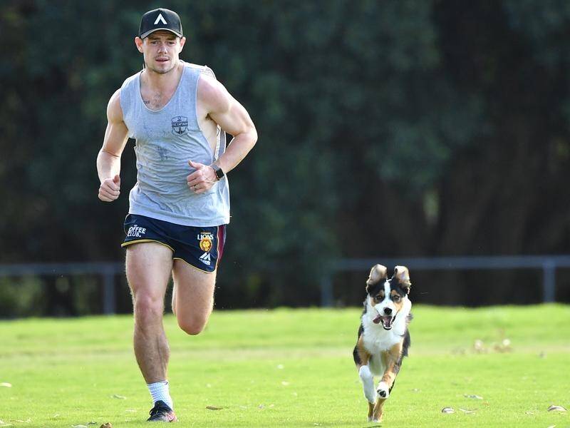 Lions midfielder Lachie Neale has enjoyed training with his dog Harley during the AFL shutdown.