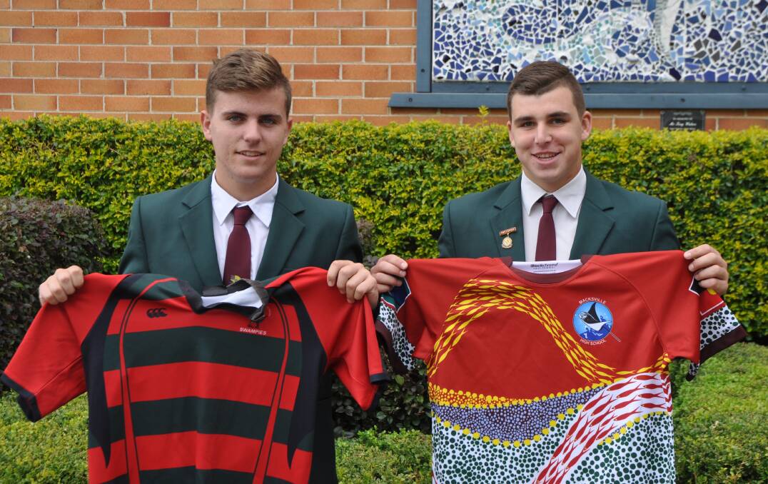 Fellow student and teammate David Styles will be joining Blake in the Rugby Union North Coast team at the NSW CHS Championships. Photo: Stephen Katte 