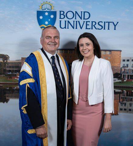 Professor Tim Brailsford, Vice Chancellor Bond University with Emily Macdonald. Photo: Supplied 