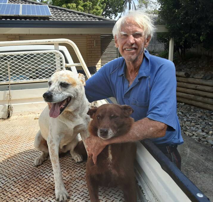 Bob Irvine with beloved dogs Ellie and Rumble. Photo: Supplied 