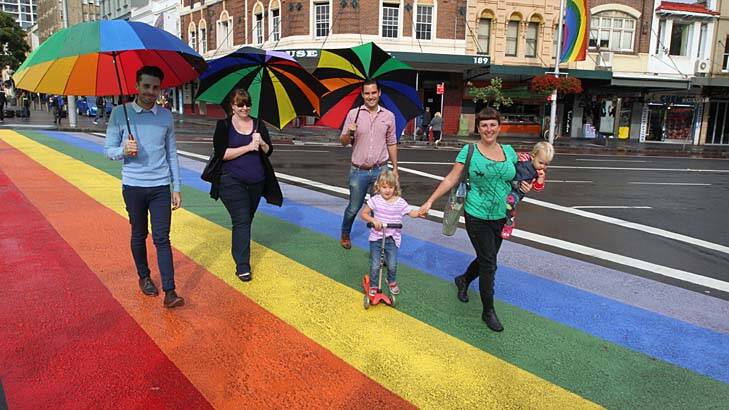 Photogenic: the rainbow crossing across Oxford Street earlier this year. Photo: Peter Rae